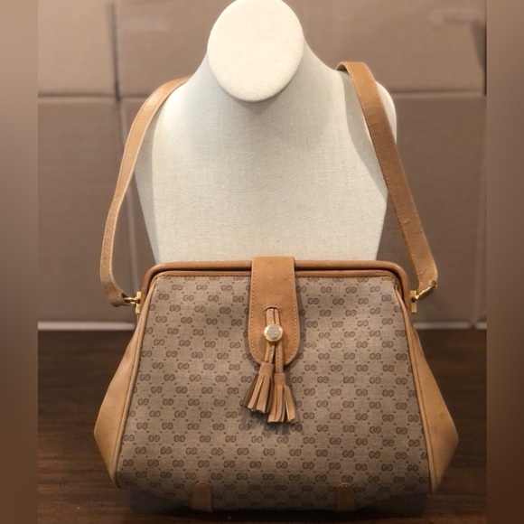 GUCCI GG Micro Guccissima Leather Coated Canvas Hinges Shoulder Bag Vintsge COA - Picture 12 of 17